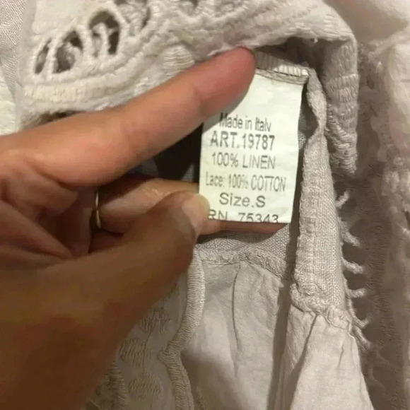 VALENTINA NALDI Linen Cream Tank Top Sleeveless Peplum Eyelet Blouse - Picture 5 of 6